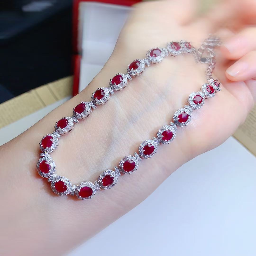 S925 Sterling Silver Inlaid with Natural Old Burnt Ruby Necklace Accessible Luxury Heavy Industry Fashion Elegant High-End Gemstone Jewelry Neck — Colour 1