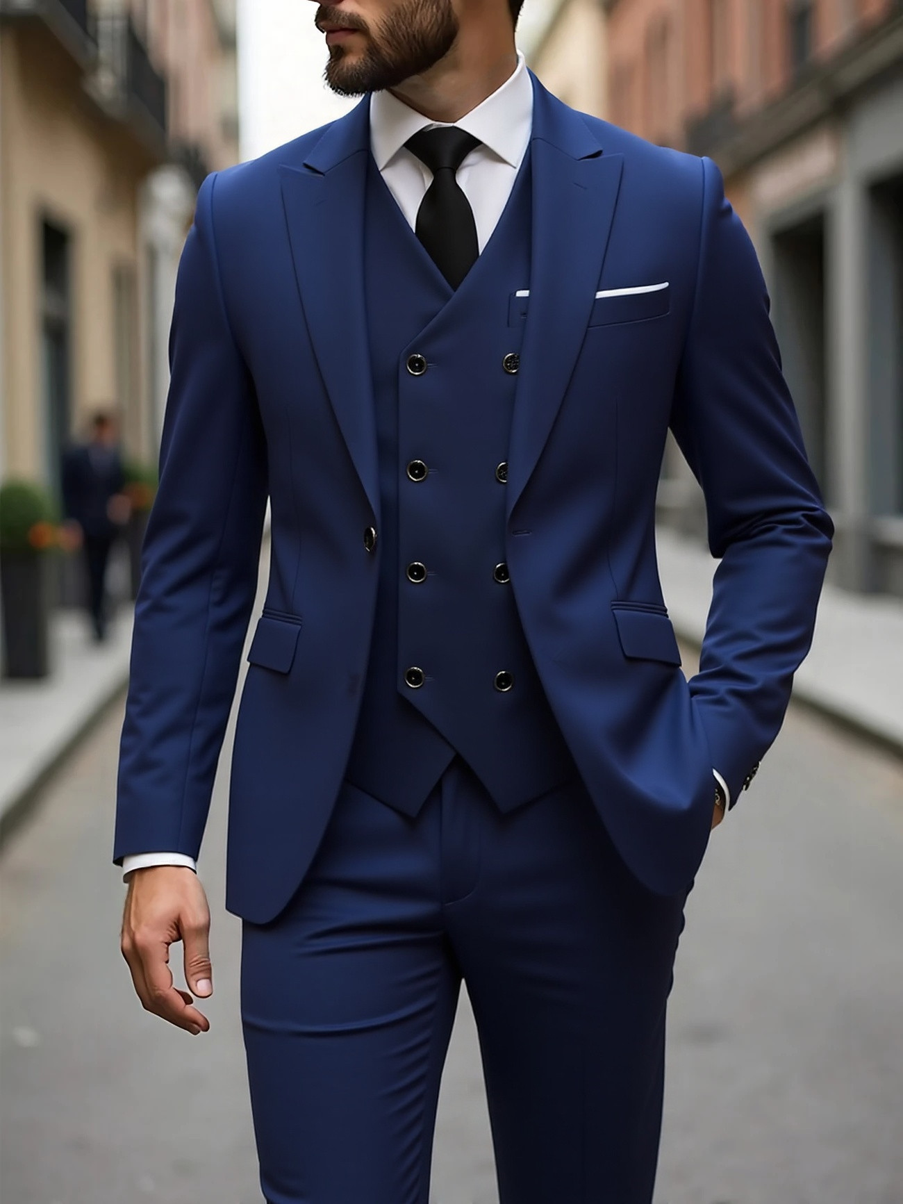 Double-Breasted Suit Men's Three-Piece Business Thin Slim Fit Plus Size Suit Groomsmen and Groom Wedding Dress