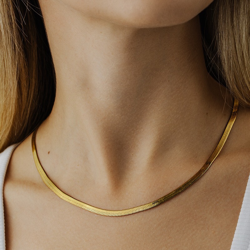 Yu Shuxin with S925 silver gold-plated European and American niche high-end light luxury simple atmosphere modern flat snake bone necklace — Colour 1