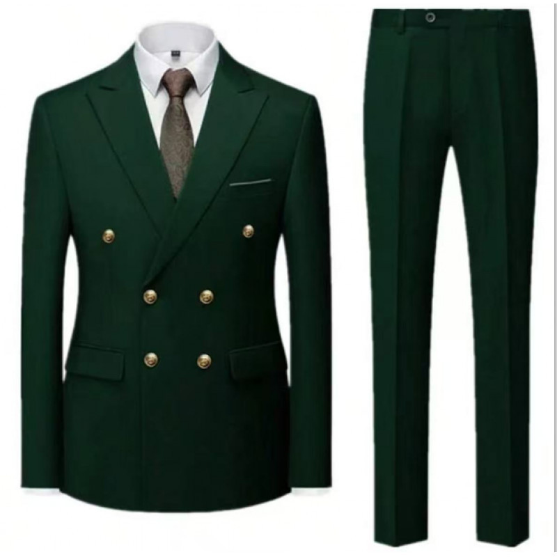Cross-Border Double-Row Gold Button Suit Suit for Men, Performance Host, Groom, Wedding Photo, Wedding Party Suit for Men